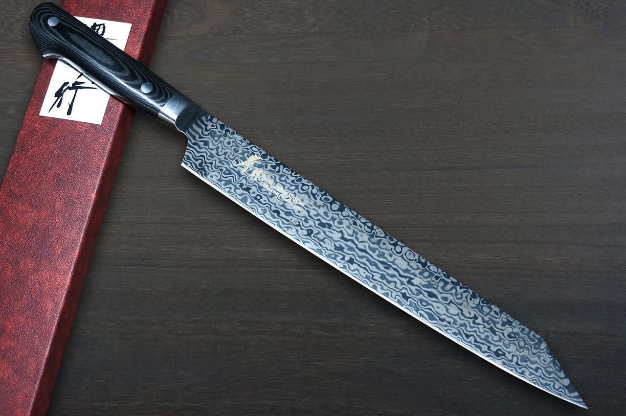 Sakai Takayuki VG10-VG2 Coreless Damascus Japanese Chef's Kengata-Slicer (Sujihiki) 270mm Knife VS Sakai Takayuki Grand Chef Japanese-style Chef's Slicer (Sujihiki) 270mm Knife